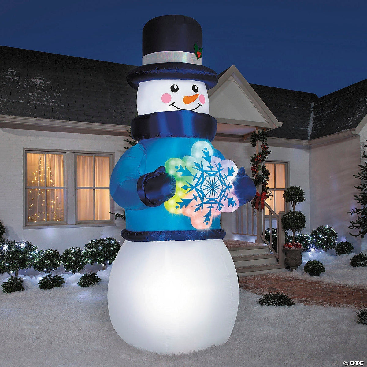 Airblown Inflatable Snowman with Rainbow Lightshow Snowflake Outdoor Yard Decoration
