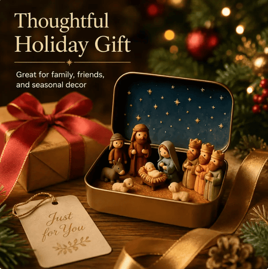 🔥Last Day 50% OFF - ✝️Religious Pocket-Size Mini Nativity Scene Set with Storage Box