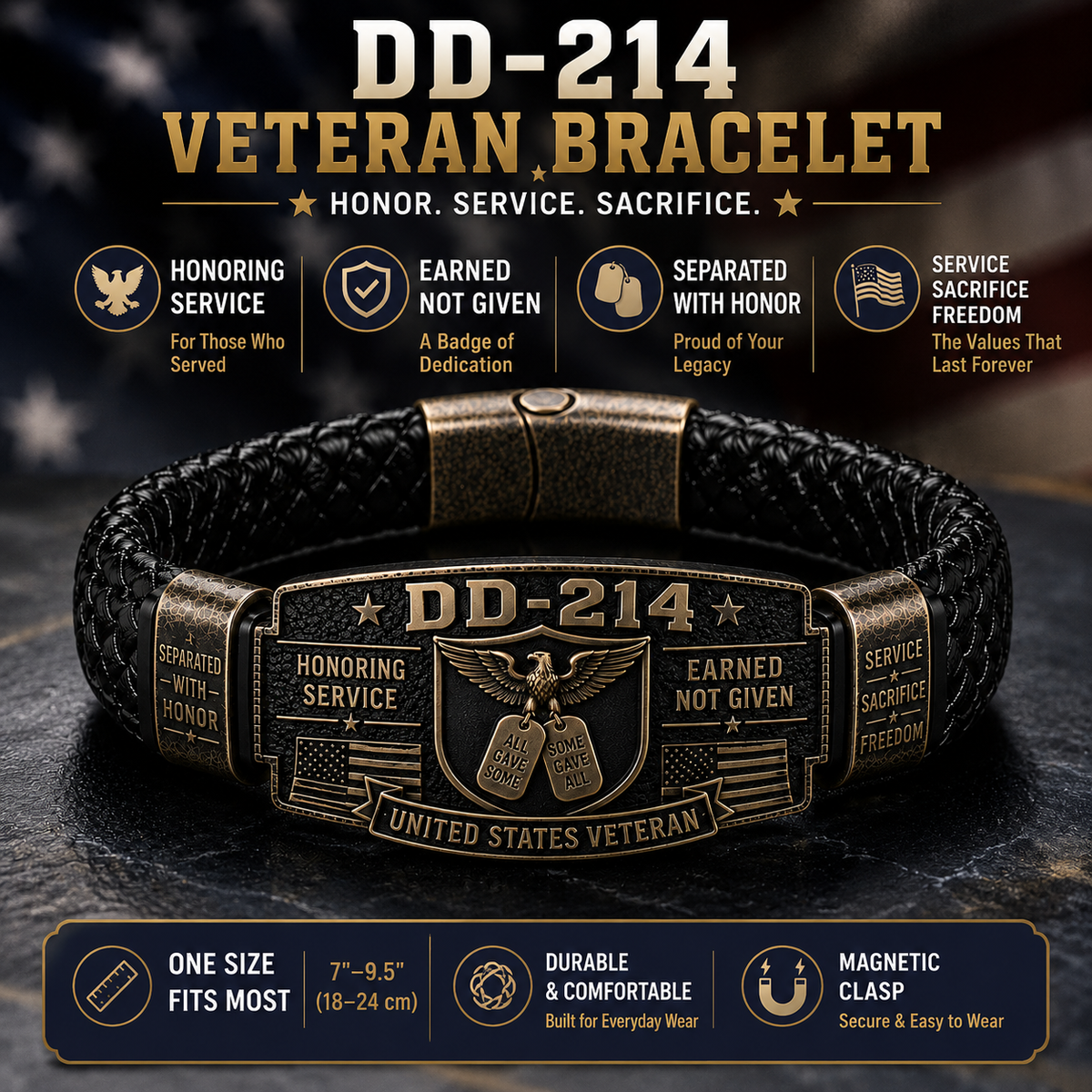 DD-214 Veteran Honor Bracelet ๐๏ธ Service Earned. Honor Worn.