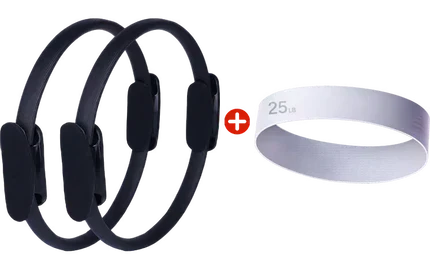 Woman using Pilates Ring Fitness Trainer at home, gym and office — versatile workout tool