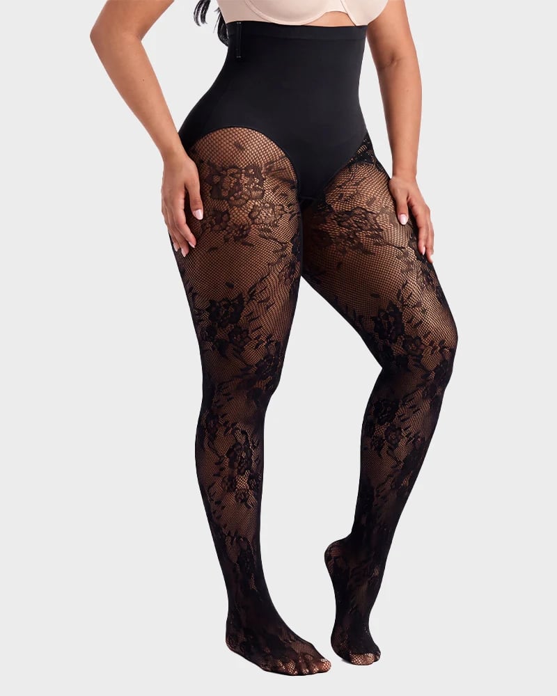 🔥Last Day 50% OFF - High-Waisted Floral Lace Shaping Tights
