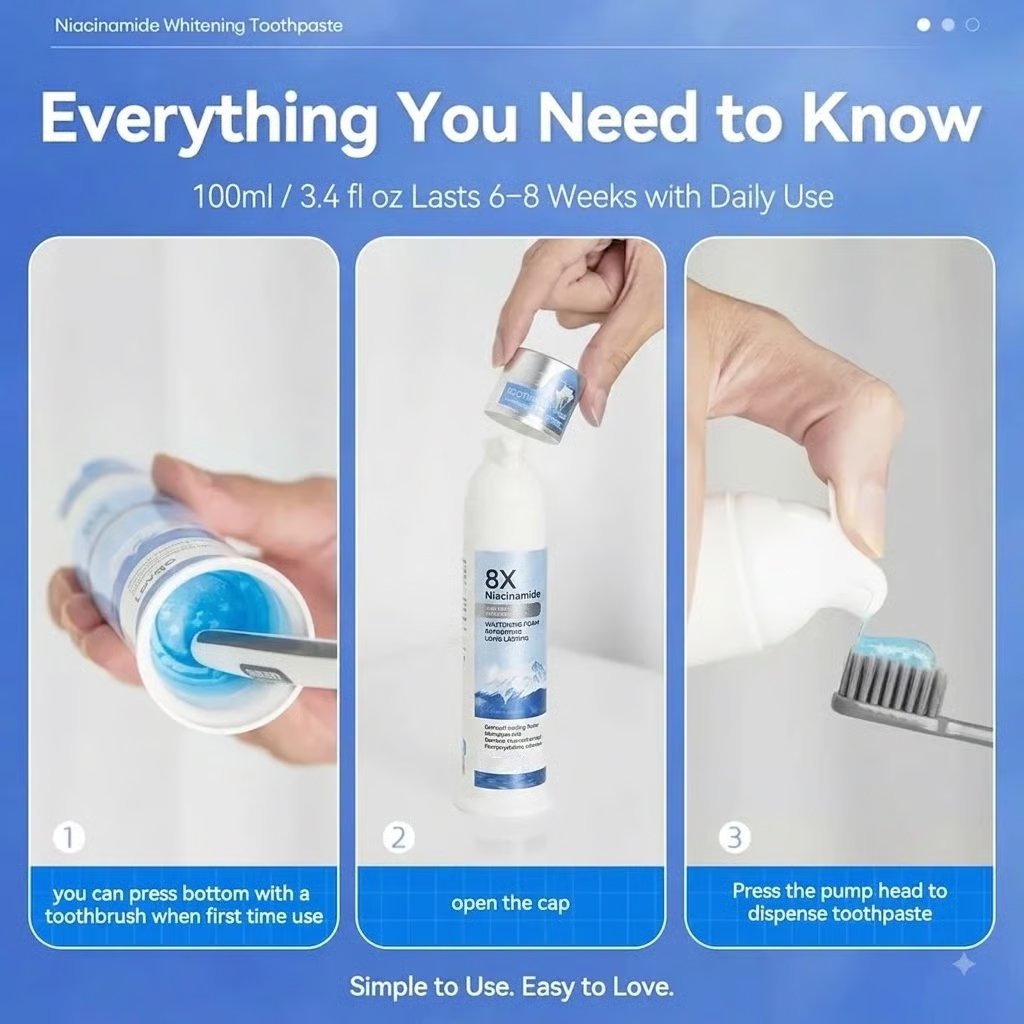 Dr.ville 8X Niacinamide Foaming Whitening Toothpaste 8X - Fresh Breath Stain Removal Gentle Teeth Cleaning 100ml-D