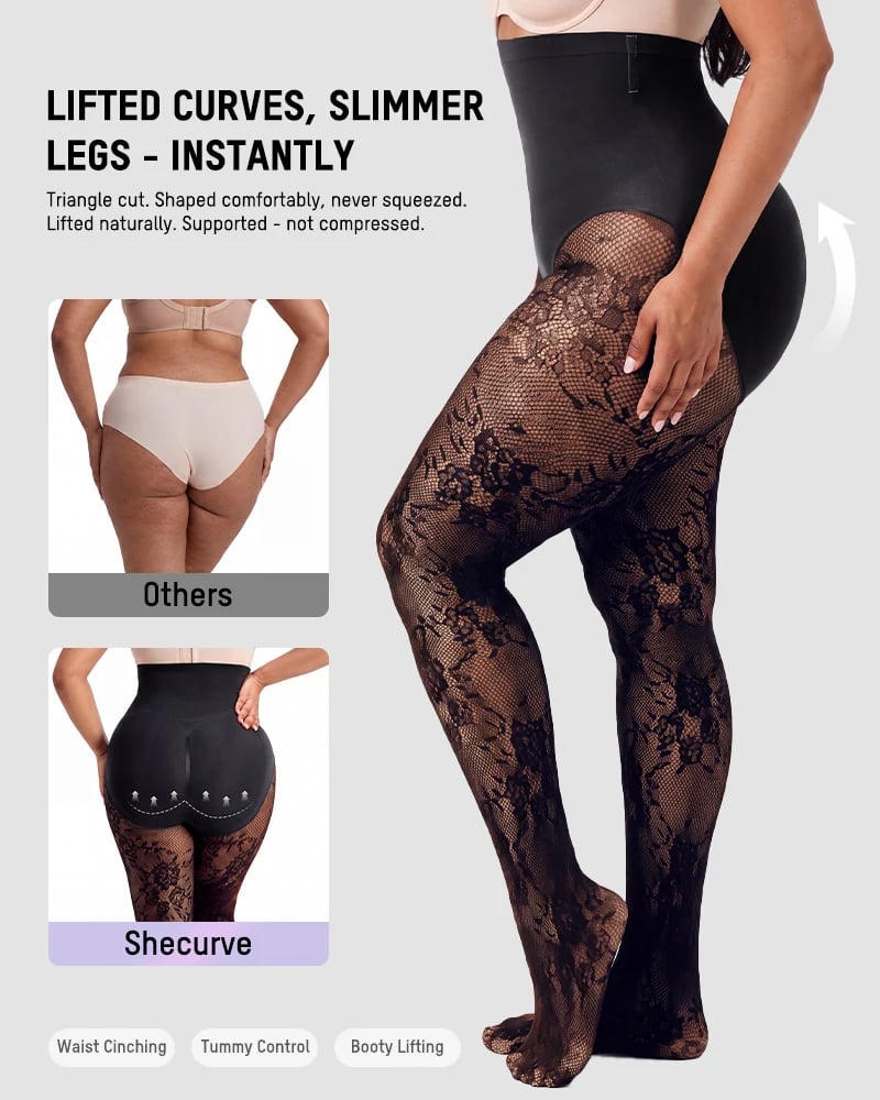 🔥Last Day 50% OFF - High-Waisted Floral Lace Shaping Tights