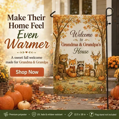 Welcome to Grandma & Grandpa's House Personalized Garden Flag, Autumn Forest Creative Gift for Grandparents