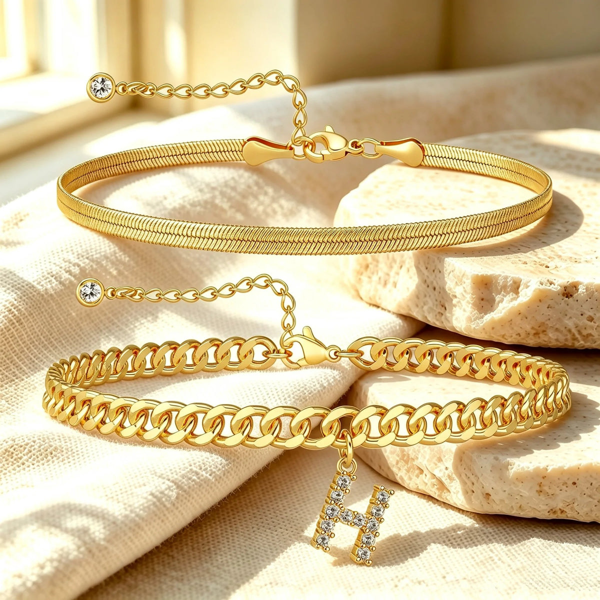✨ Gold Initial Anklet – 18K Gold Plated. Waterproof Adjustable Letter Pendant. Stackable Beach Jewelry