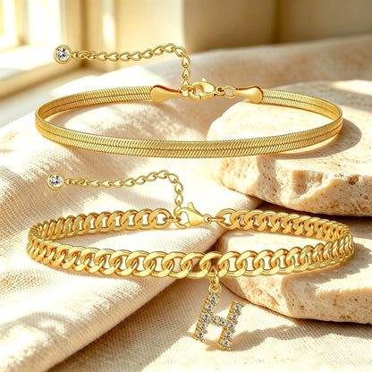 ✨ Gold Initial Anklet – 18K Gold Plated. Waterproof Adjustable Letter Pendant. Stackable Beach Jewelry