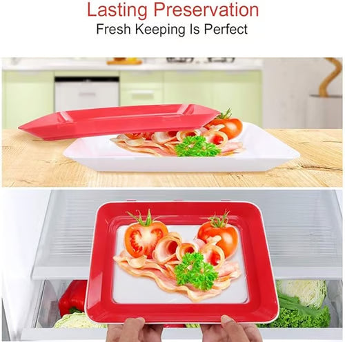 Reusable Eco Food Preservation Tray – Airtight Elastic Film Lid, Stackable, Fridge Safe