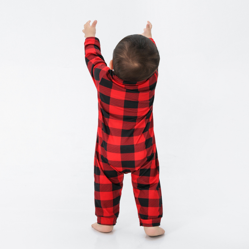 Red Plaid Stand Collar Matching Family Christmas Pajamas