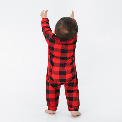 Red Plaid Stand Collar Matching Family Christmas Pajamas