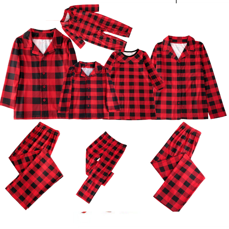 Red Plaid Stand Collar Matching Family Christmas Pajamas