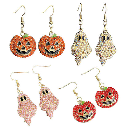 Halloween Sparkly Pumpkin Ghost Hook Earrings