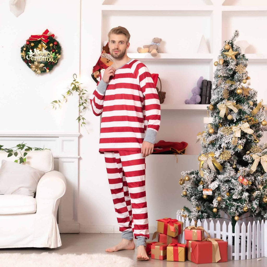 Holiday Red and White Striped Matching Family Christmas Pajamas-Dog Pajamas Included