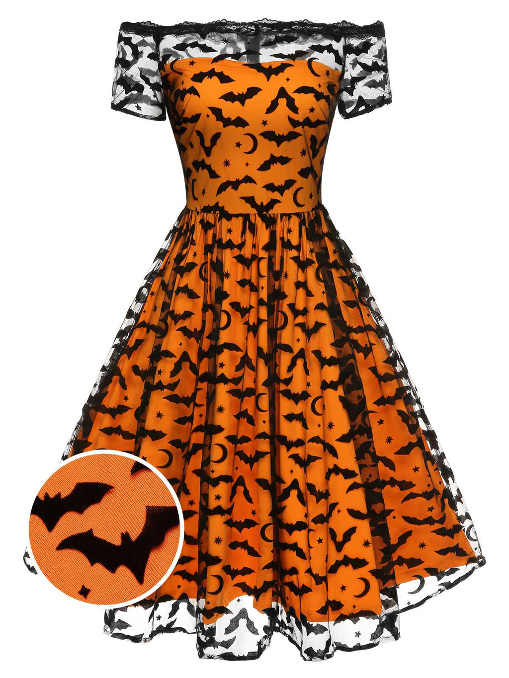 [Pre-Sale] 1950s Halloween Lace Off-shoulder Swing Dress