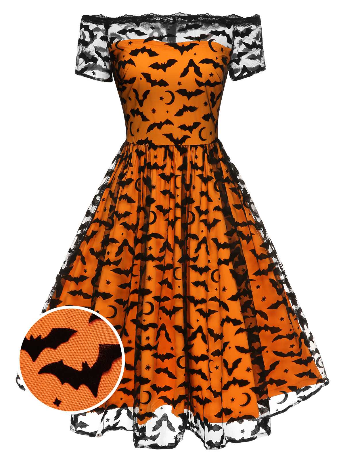 [Pre-Sale] 1950s Halloween Lace Off-shoulder Swing Dress