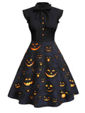 [Pre-Sale] Black 1950s Halloween Pumpkin Patchwork Dress