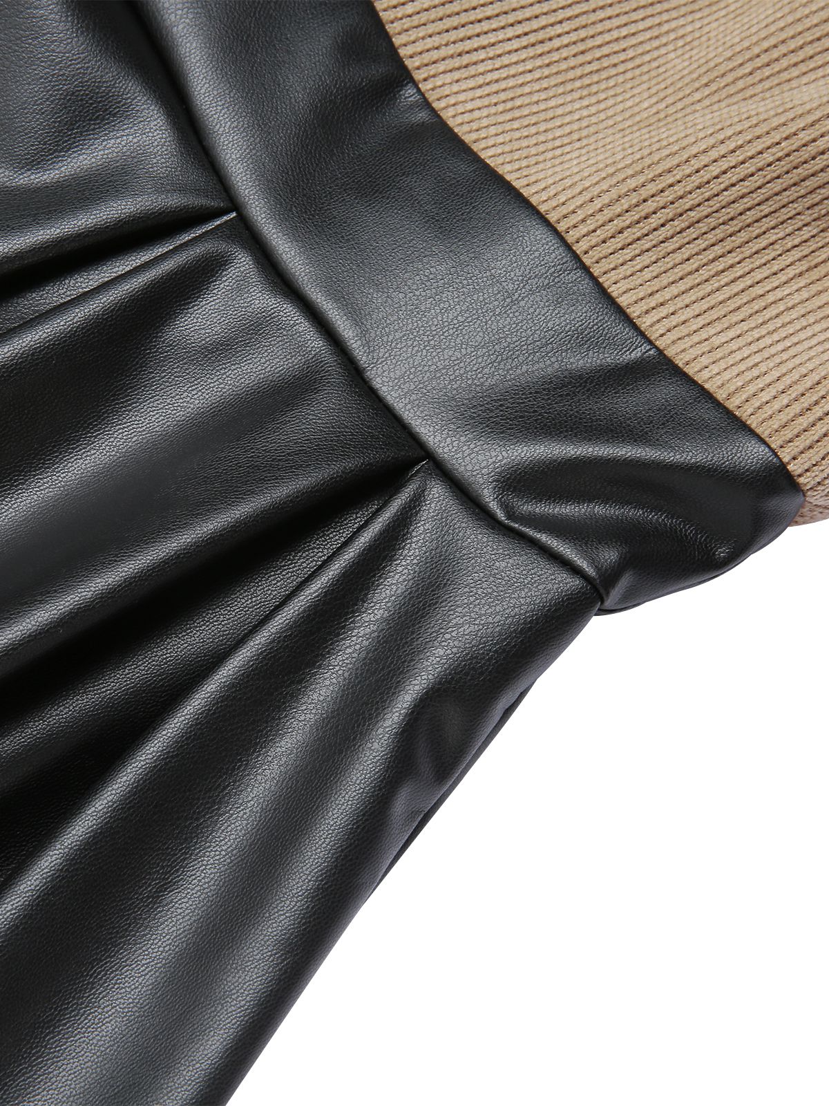 [US WAREHOUSE] Khaki 1950s Knitted Leather Patchwork Dress
