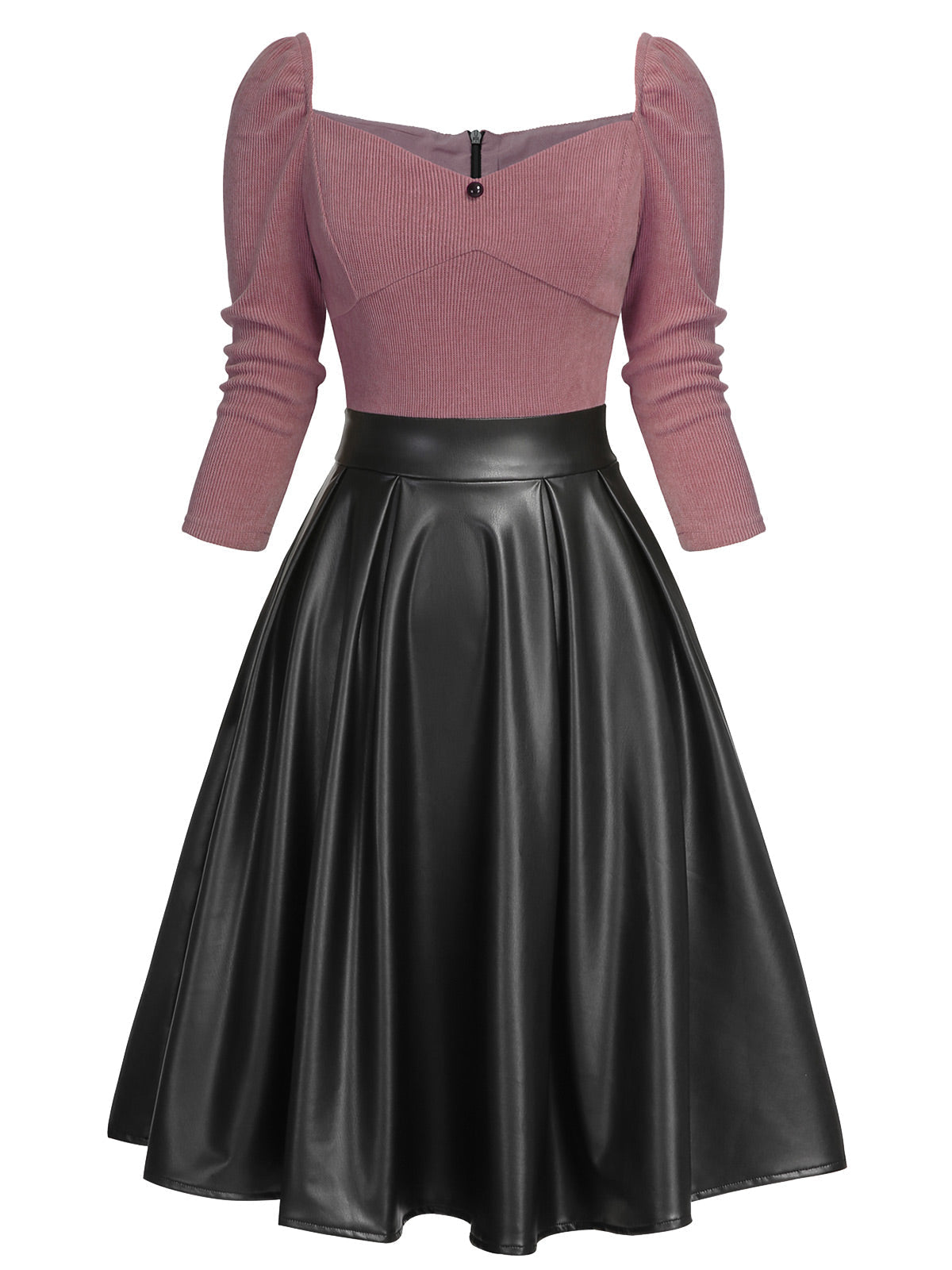 [US WAREHOUSE] Khaki 1950s Knitted Leather Patchwork Dress