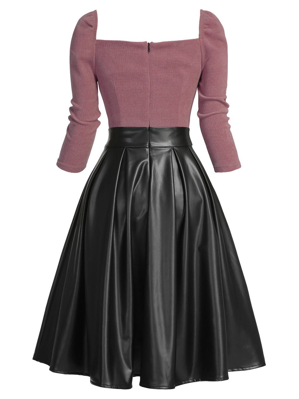 [US WAREHOUSE] Khaki 1950s Knitted Leather Patchwork Dress