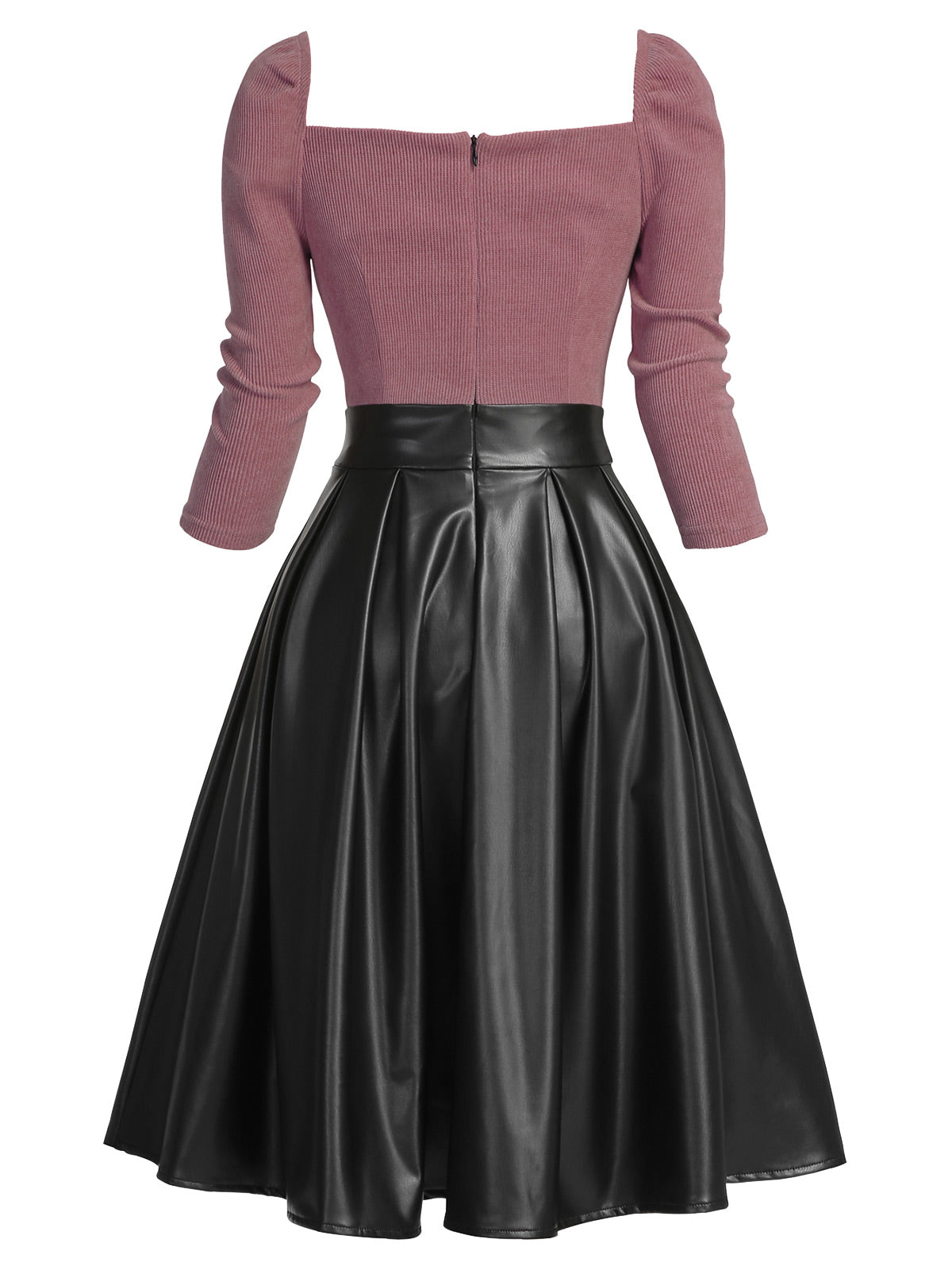 [US WAREHOUSE] Khaki 1950s Knitted Leather Patchwork Dress