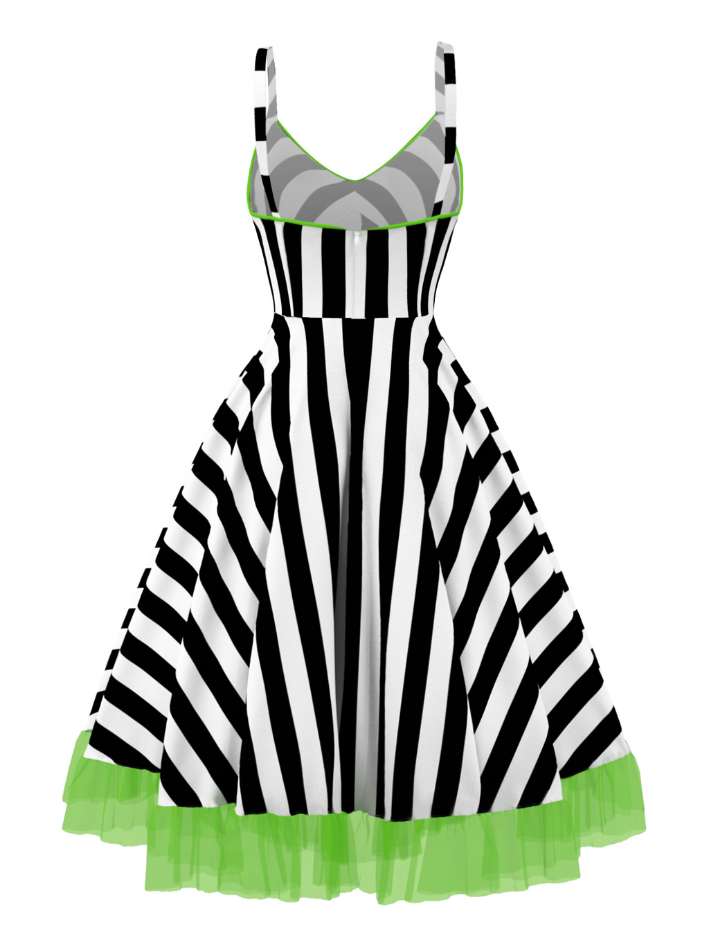 Black&White 1950s Striped Fluorescent Green Lace Dress