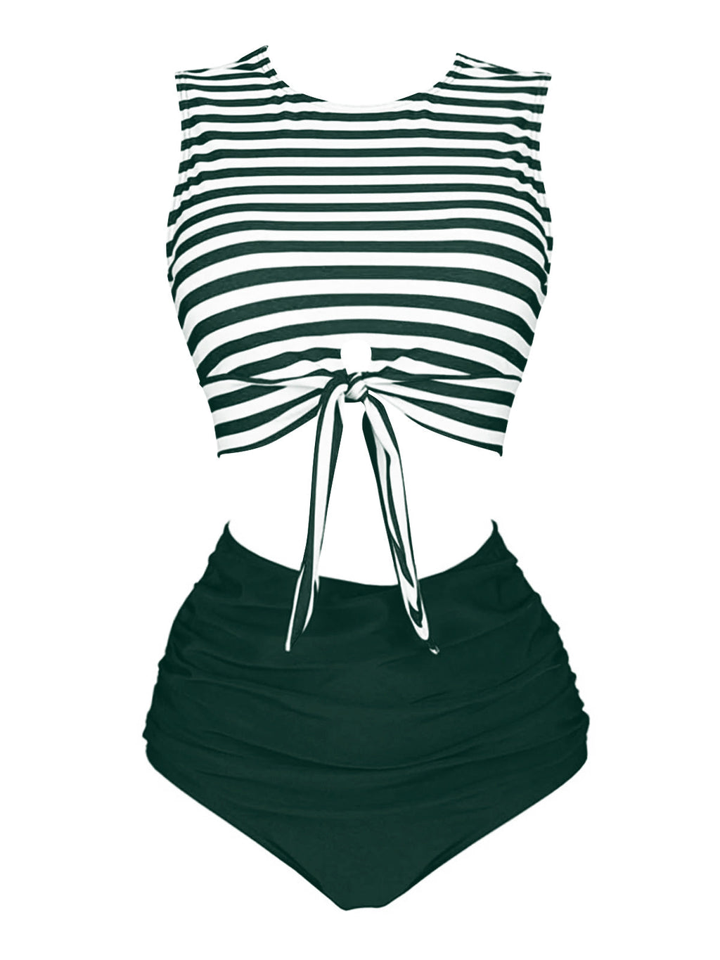 1970s Striped Waist Tie Floral Tankini Set
