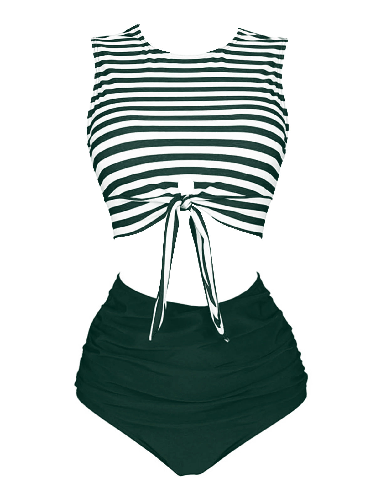 1970s Striped Waist Tie Floral Tankini Set