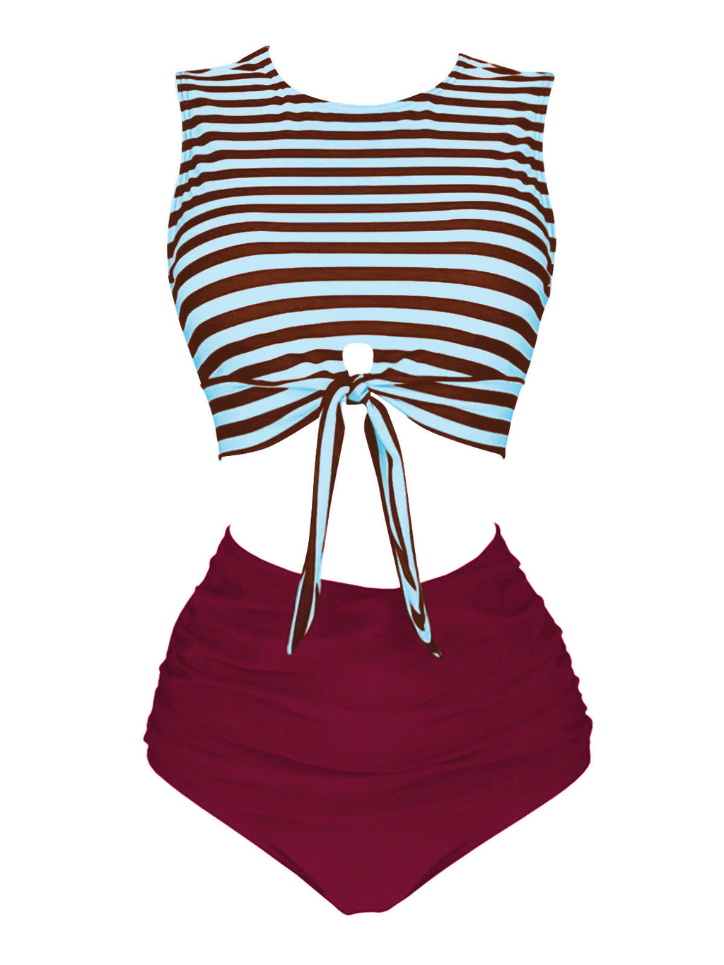1970s Striped Waist Tie Floral Tankini Set