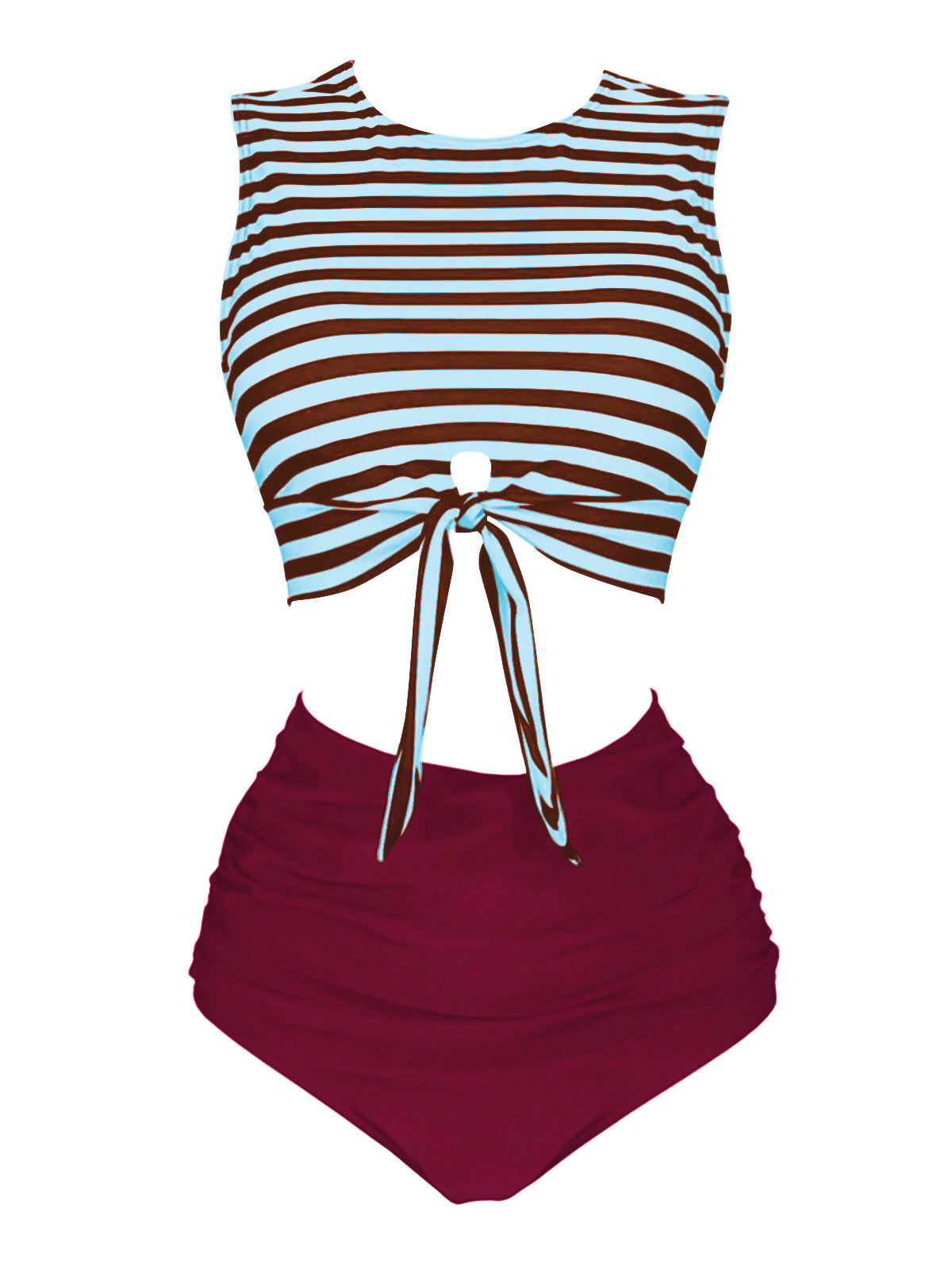 1970s Striped Waist Tie Floral Tankini Set