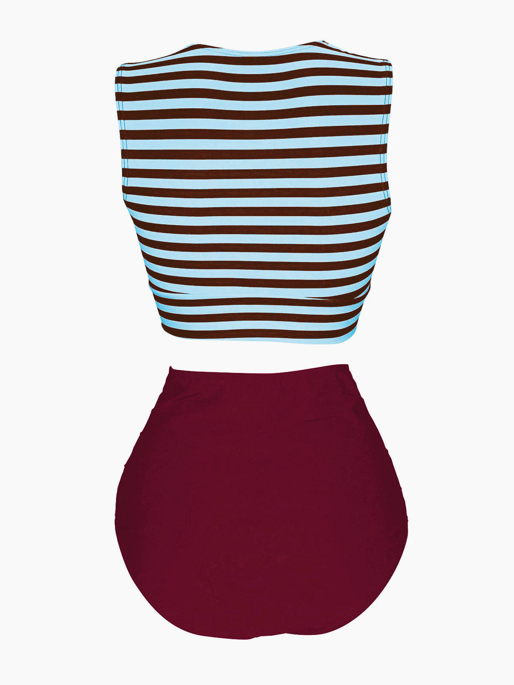 1970s Striped Waist Tie Floral Tankini Set