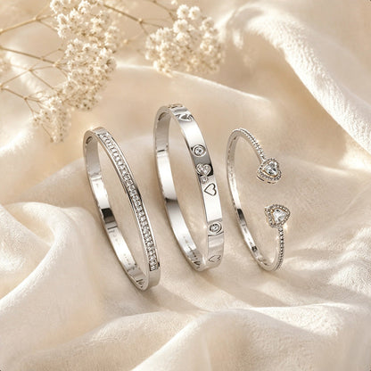 Heart Zirconia Bangle Set