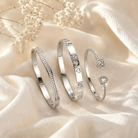 Heart Zirconia Bangle Set