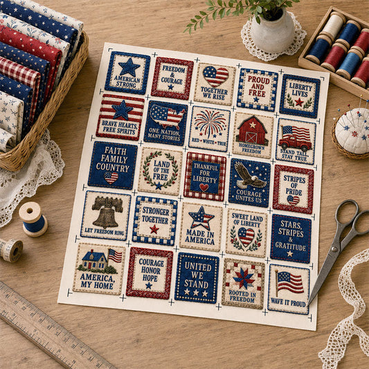 Americana Pocket Patch Fabric Panel – Patriotic Inspirational Sewing Squares