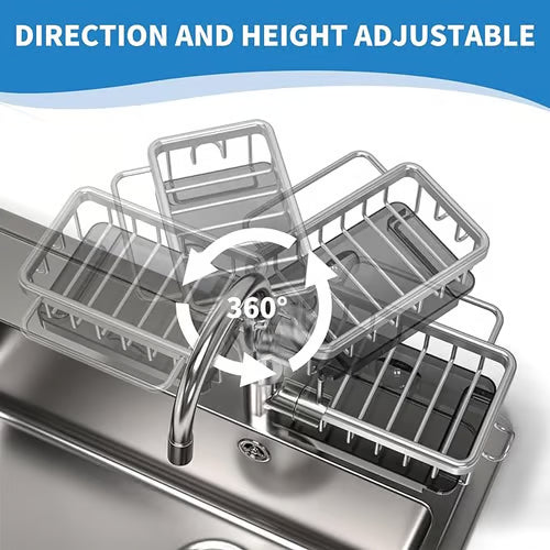 Kitchen Sink Faucet Sponge Holder – Space Aluminum, Rustproof, Fast-Drain, Hook Design