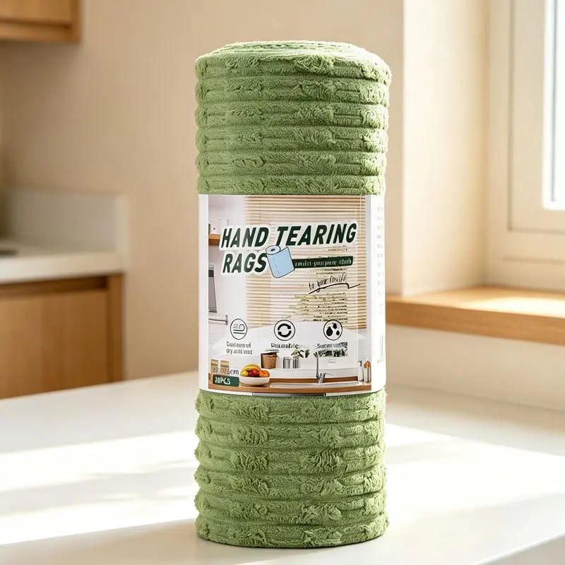 Tearable Reusable Plush Cleaning Cloth Roll, Washable Absorbent Household Cleaning Towels