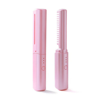 Mini Cordless Hair Straightener Brush – Ceramic Comb, USB Rechargeable, All Hair Types