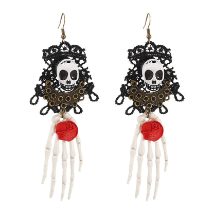 Halloween Lace Skeleton Hand Dangle Earrings