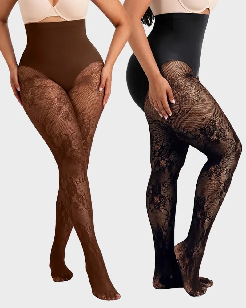 🔥Last Day 50% OFF - High-Waisted Floral Lace Shaping Tights