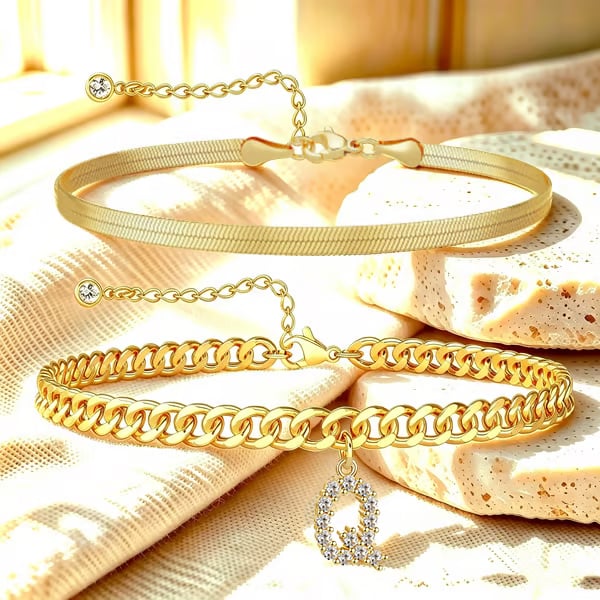 ✨ Gold Initial Anklet – 18K Gold Plated. Waterproof Adjustable Letter Pendant. Stackable Beach Jewelry