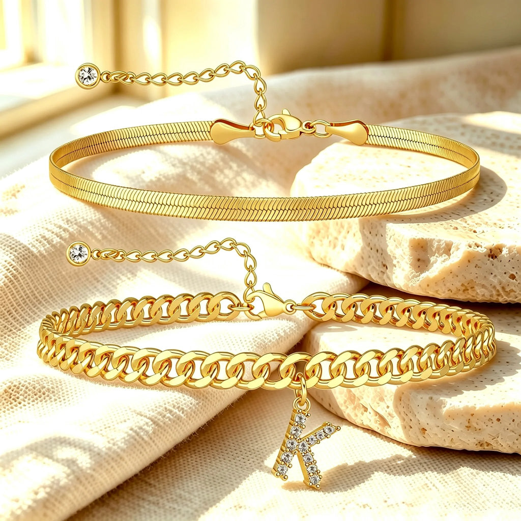 ✨ Gold Initial Anklet – 18K Gold Plated. Waterproof Adjustable Letter Pendant. Stackable Beach Jewelry