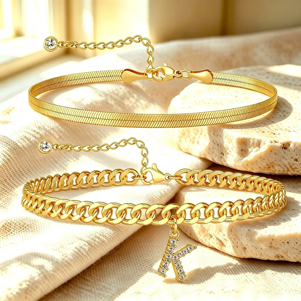 ✨ Gold Initial Anklet – 18K Gold Plated. Waterproof Adjustable Letter Pendant. Stackable Beach Jewelry