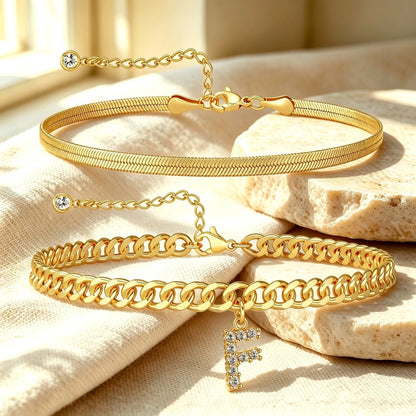 ✨ Gold Initial Anklet – 18K Gold Plated. Waterproof Adjustable Letter Pendant. Stackable Beach Jewelry