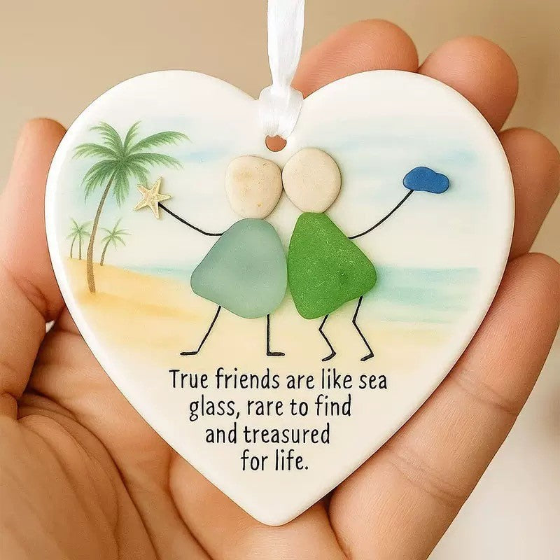 💝Heart-Shaped Sea Glass Friendship Decor✨ Shaped by Nature & Crafted by Hand