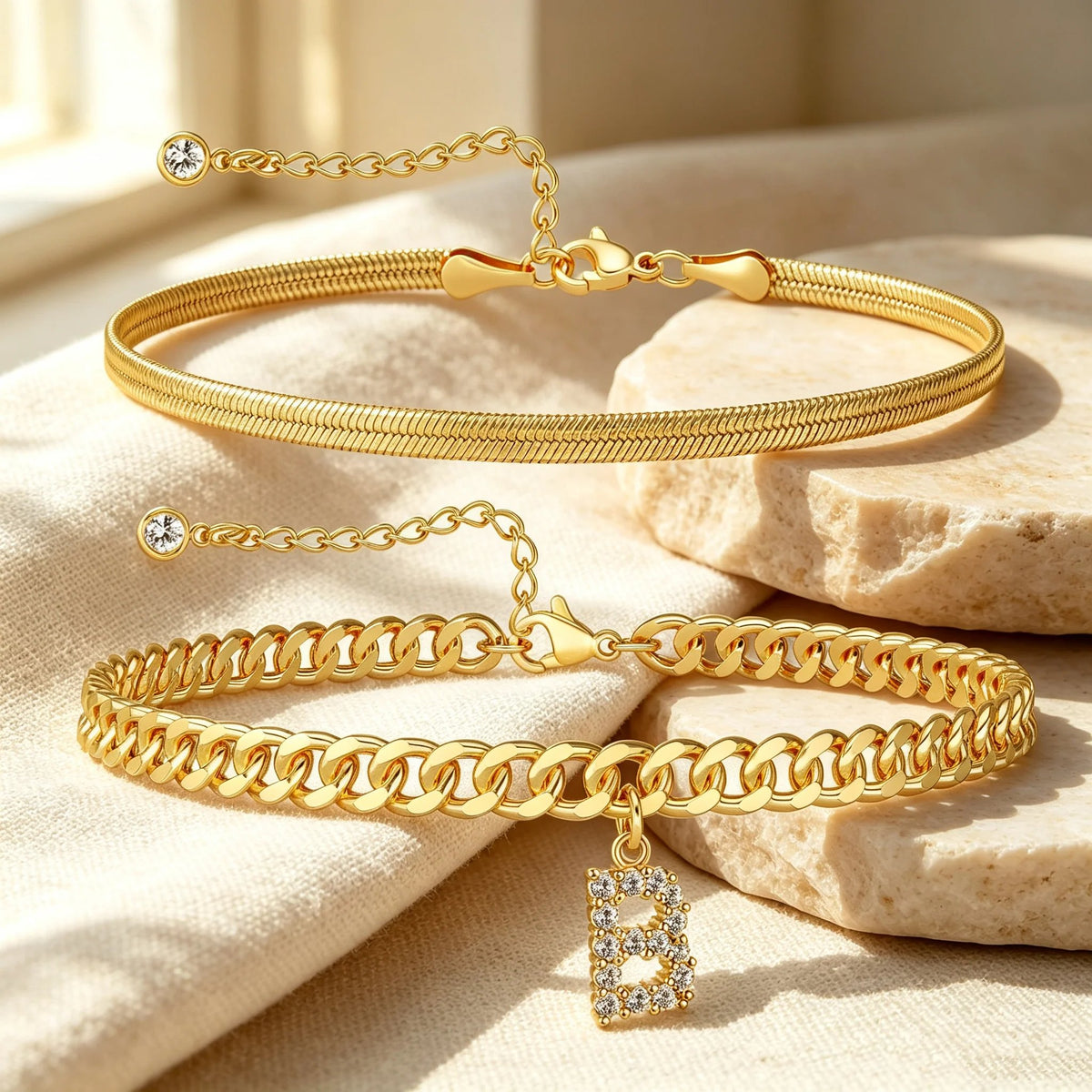 ✨ Gold Initial Anklet – 18K Gold Plated. Waterproof Adjustable Letter Pendant. Stackable Beach Jewelry