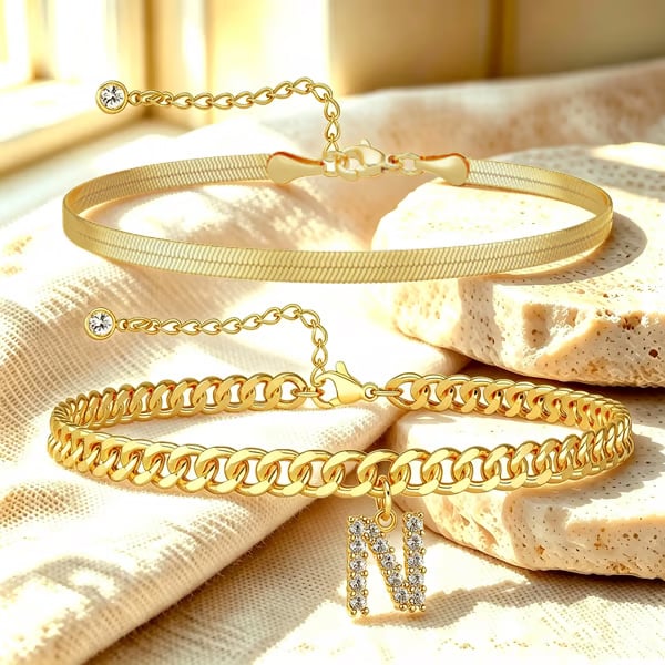 ✨ Gold Initial Anklet – 18K Gold Plated. Waterproof Adjustable Letter Pendant. Stackable Beach Jewelry