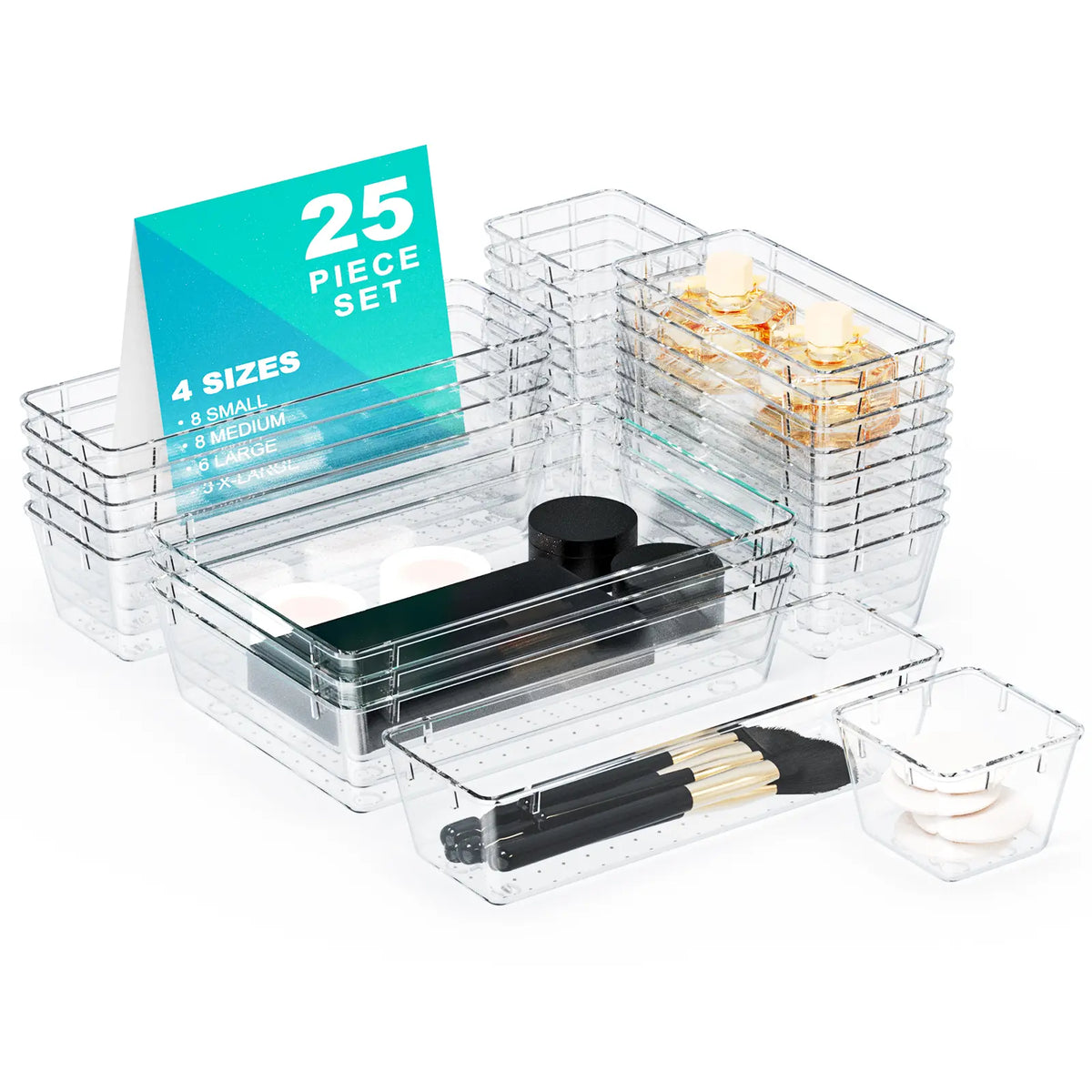 Clear Drawer Organizer Set 25-Piece