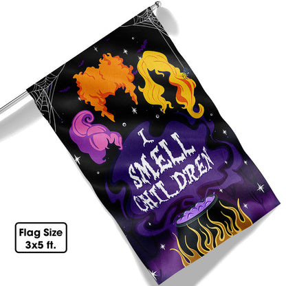 Three Witches Halloween I Smell Children Flag