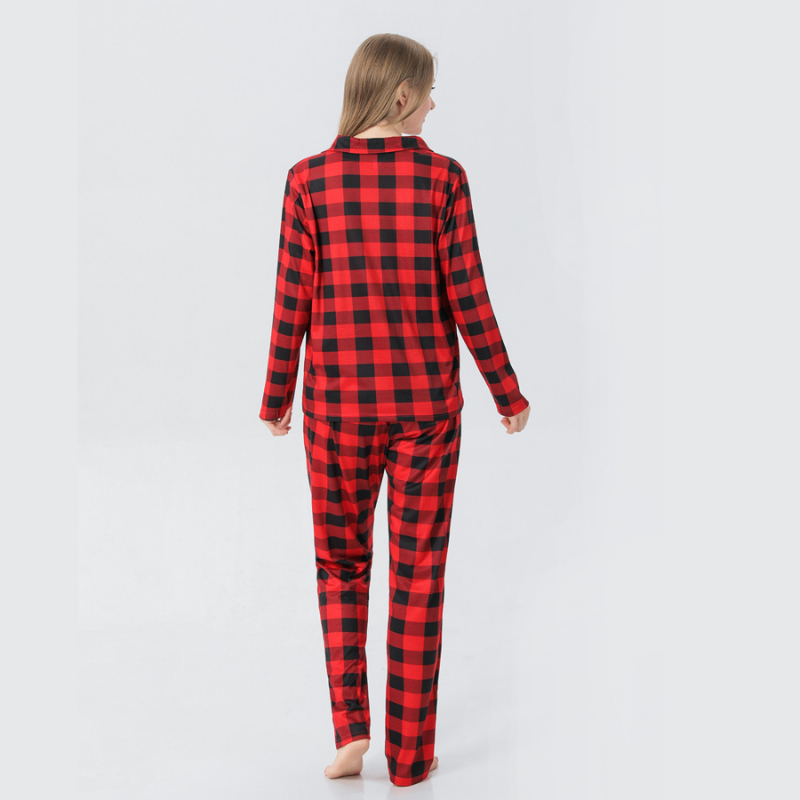 Red Plaid Stand Collar Matching Family Christmas Pajamas