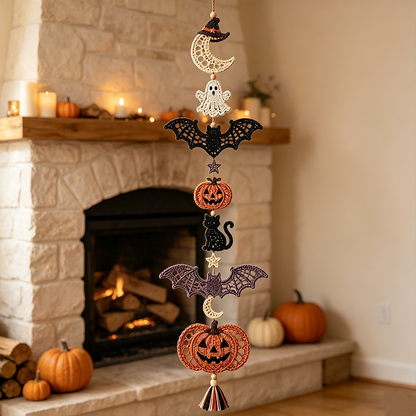 Witch Moon Bat Halloween Macrame Hanging