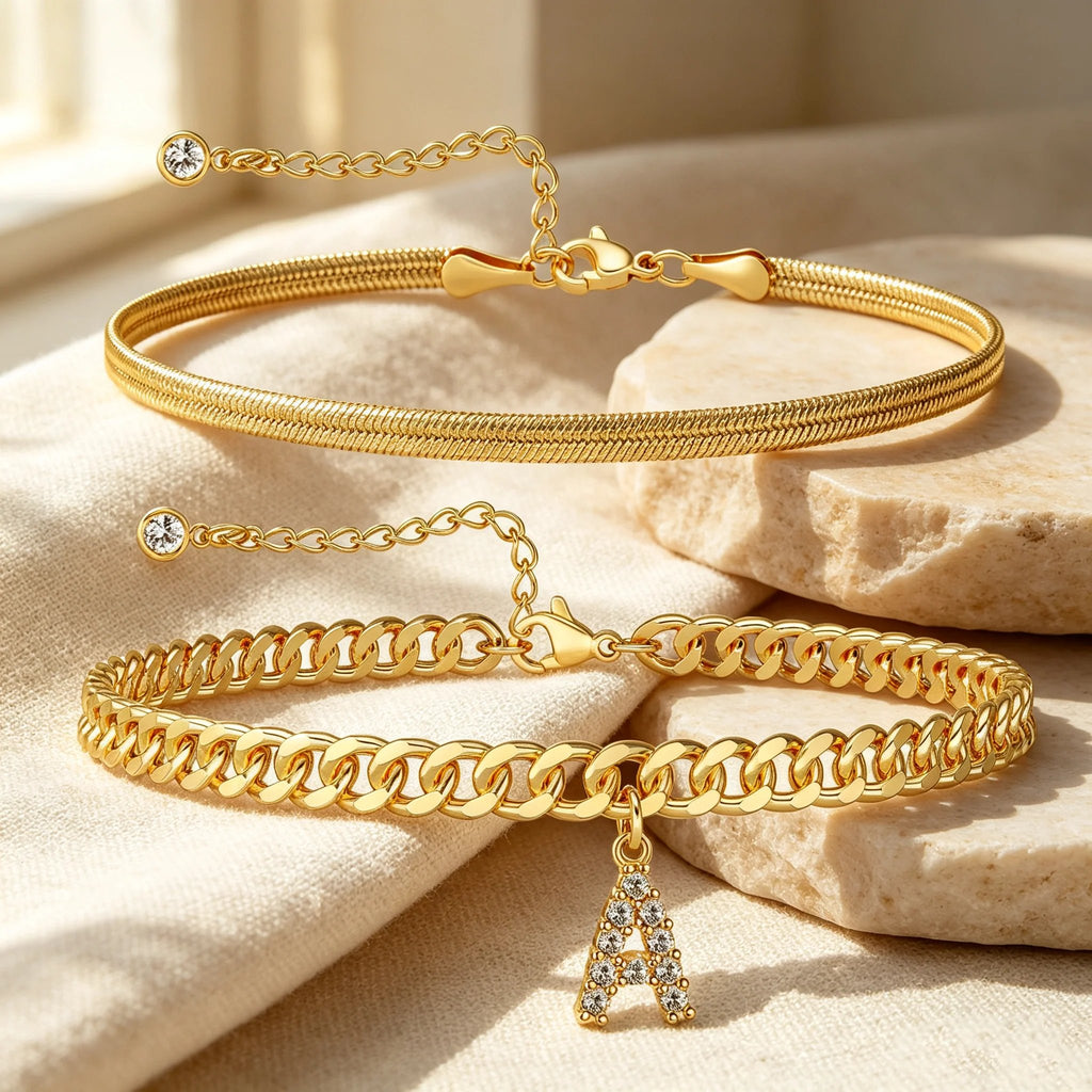 ✨ Gold Initial Anklet – 18K Gold Plated. Waterproof Adjustable Letter Pendant. Stackable Beach Jewelry