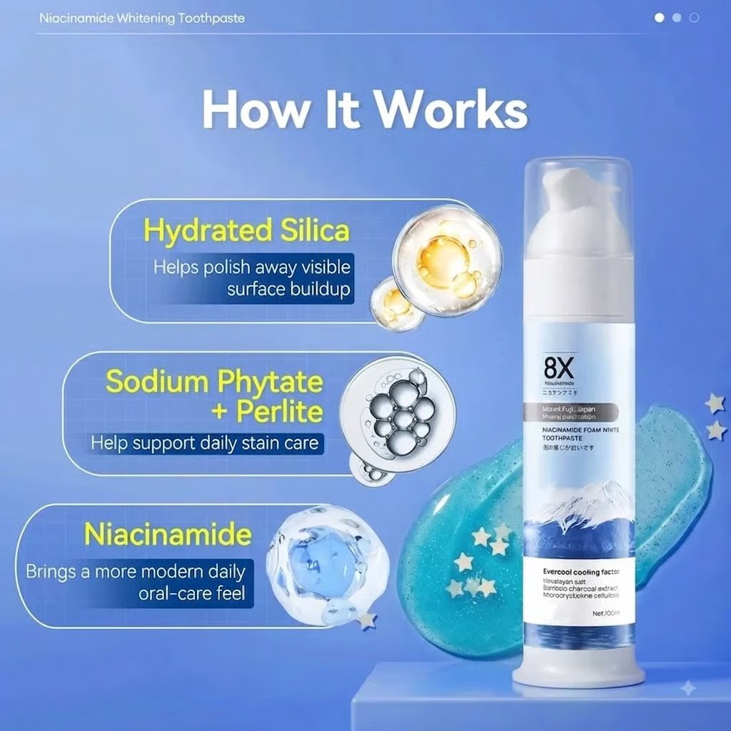 Dr.ville 8X Niacinamide Foaming Whitening Toothpaste 8X - Fresh Breath Stain Removal Gentle Teeth Cleaning 100ml-D